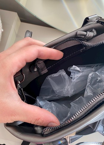 Gri Deri Kadın Omuz Çantası - Görsel 3