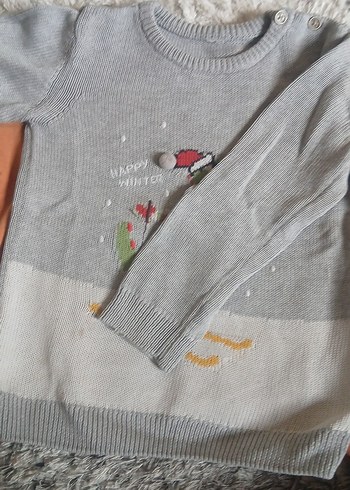 Gri Erkek Çocuk Nakışlı Triko Kazak - Görsel 2