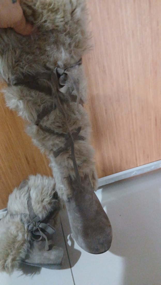 Bej Süet, Kürklü Yüksek Topuklu Kadın Çizme - Görsel 5