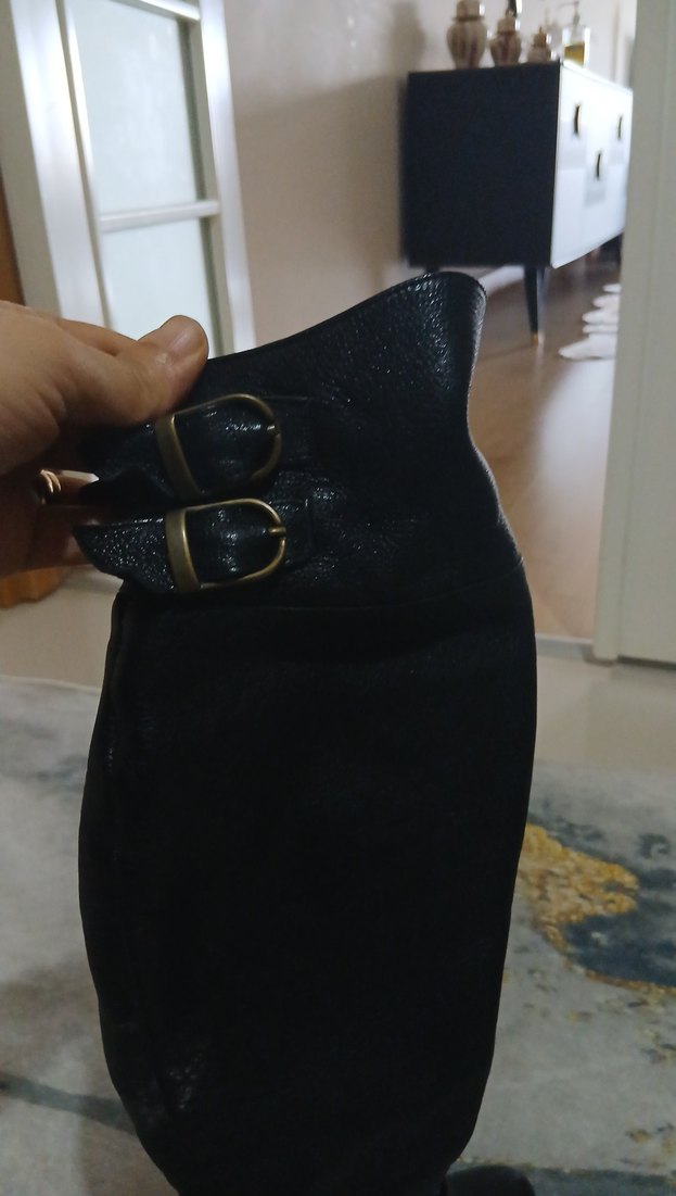 Tokalı Siyah Süet Dizüstü Topuklu Bot - Görsel 5