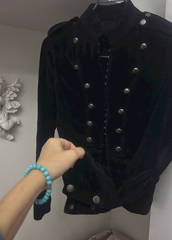 s Beden Siyah Süet Düğmeli Gotik Midi Kadın Ceket