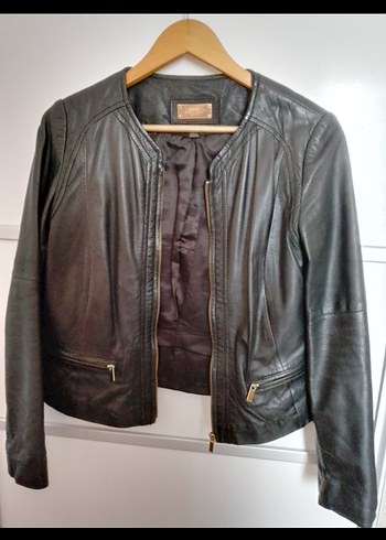 Mango Siyah Deri Biker Ceket Kadın