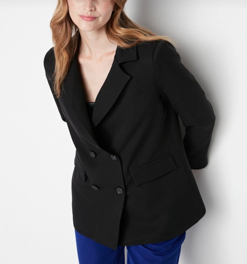 Siyah Düğmeli Kadın Blazer Ceket - Görsel 3