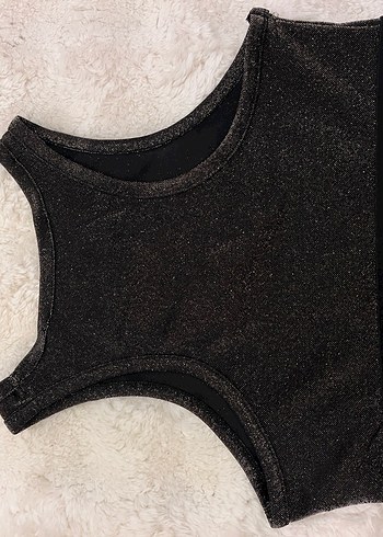 Siyah Baskılı Spor Crop Top - Görsel 2