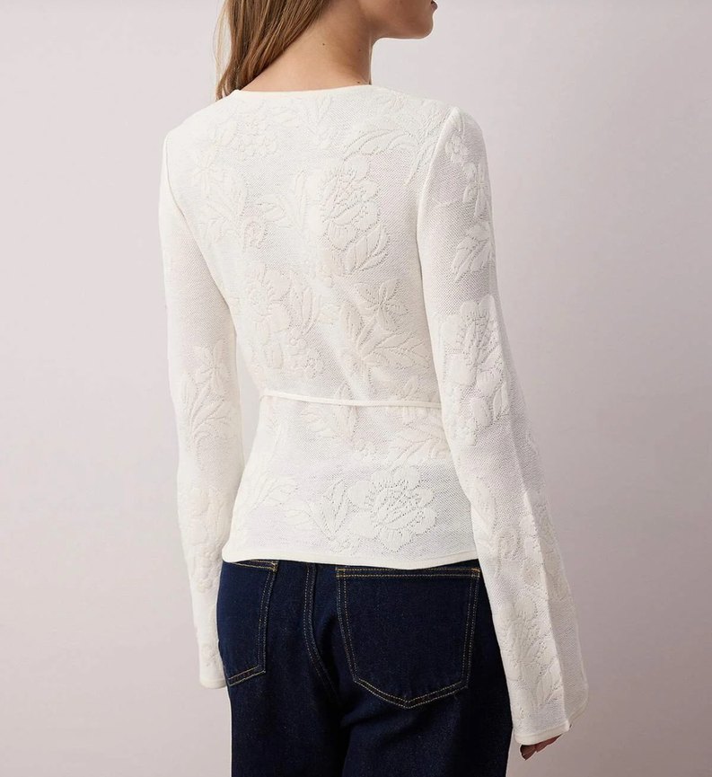 Beyaz Kadın Dantel Detaylı Nakışlı Triko Bluz - Görsel 2