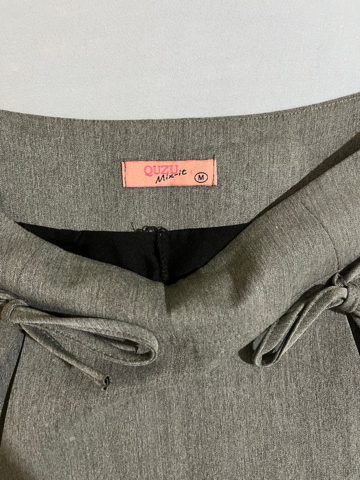 Bej Keten Pliseli Mini Etek - Görsel 3