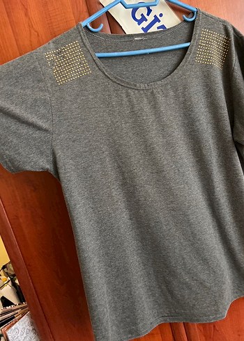 Gri Kısa Kollu Salaş Tişört - Görsel 5