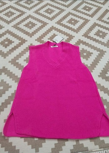 Pembe V Yaka Örgü Kadın Süveter