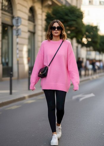 Pembe Oversize Kadın kazak