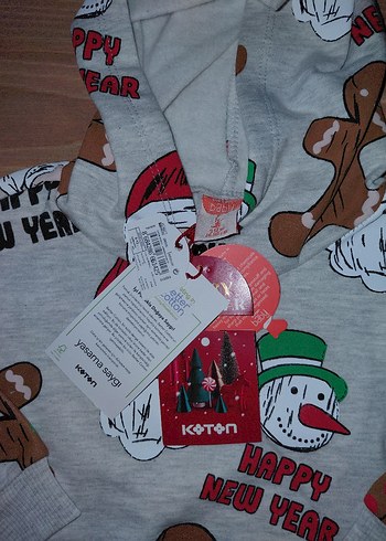 Yılbaşı Temalı Gri Kapüşonlu Sweatshirt - Görsel 2