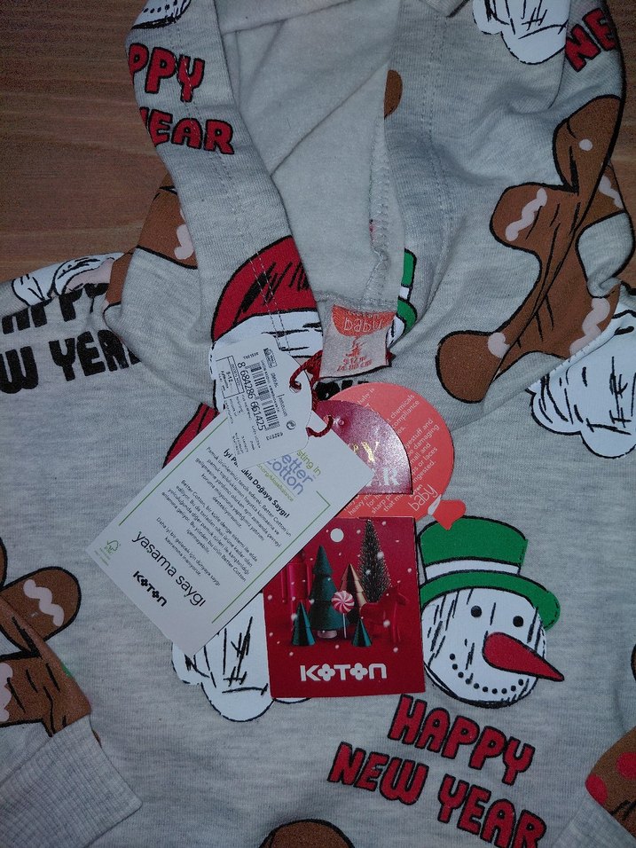 Yılbaşı Temalı Gri Kapüşonlu Sweatshirt - Görsel 2