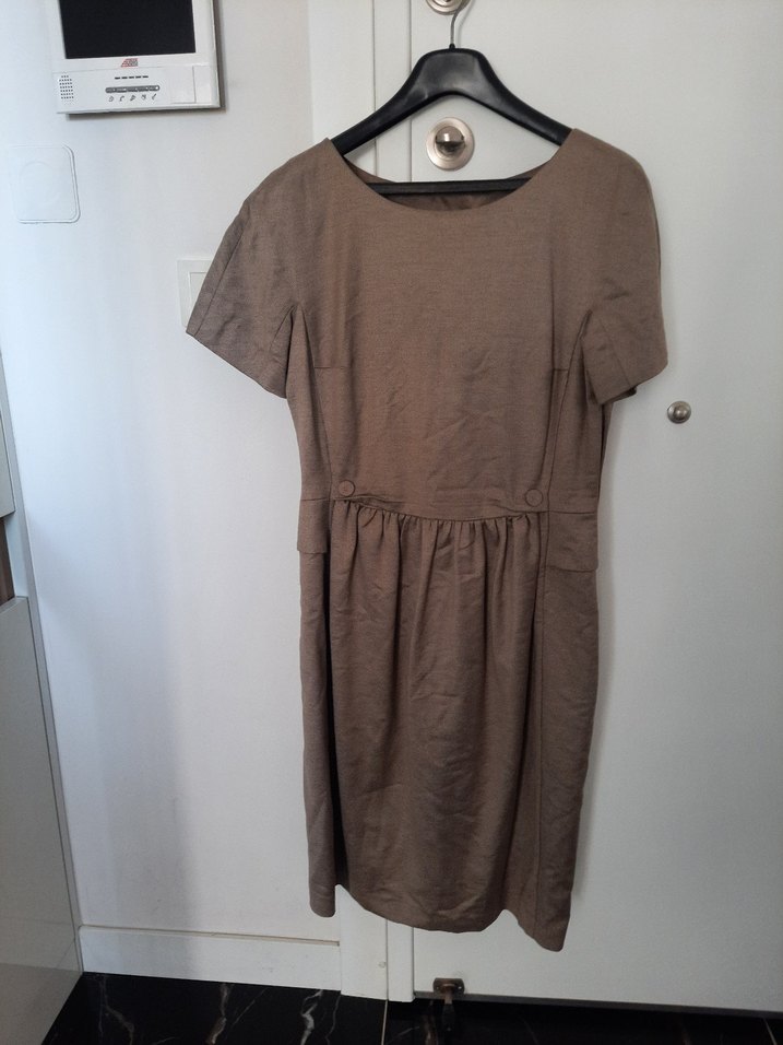 Kahverengi Uzun Kollu Kadın Ceket Elbise Takım - Görsel 4