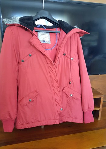 Kürk Detaylı Kırmızı Kadın Kışlık Mont - Görsel 7