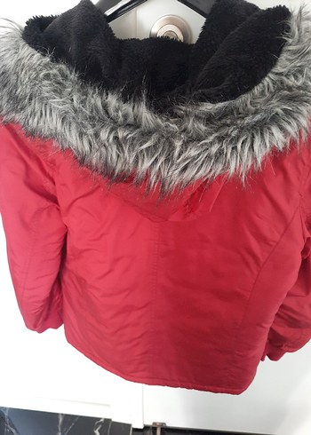 Kürk Detaylı Kırmızı Kadın Kışlık Mont - Görsel 6