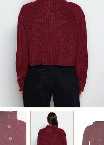 Bordo Düğmeli Örgü Kadın Kazak - Görsel 3