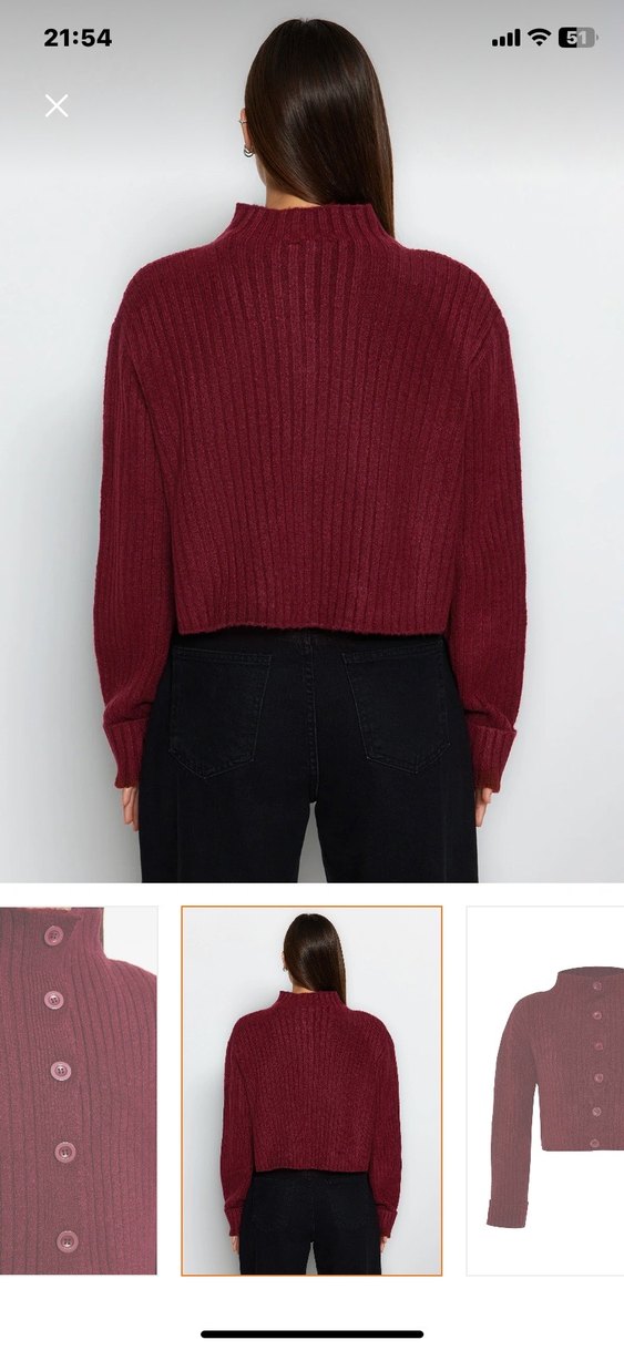 Bordo Düğmeli Örgü Kadın Kazak - Görsel 3