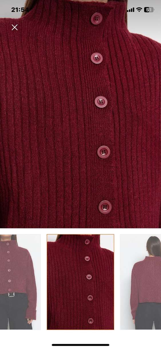 Bordo Düğmeli Örgü Kadın Kazak - Görsel 4