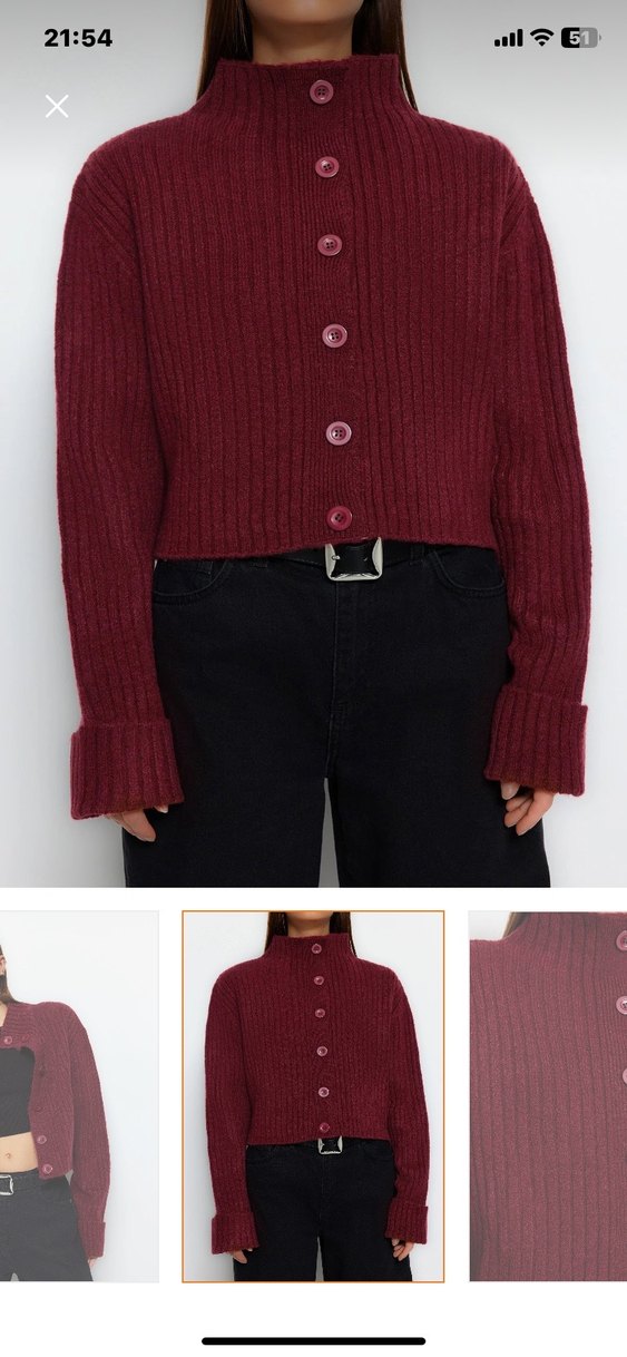 Bordo Düğmeli Örgü Kadın Kazak - Görsel 2