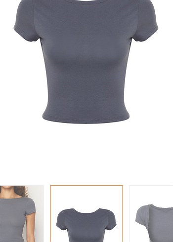 Gri V Yaka Kısa Kollu Denim Bluz - Görsel 7