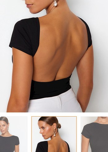 Siyah V Yakalı, Sırtı Açık Kadın Bluz - Görsel 3