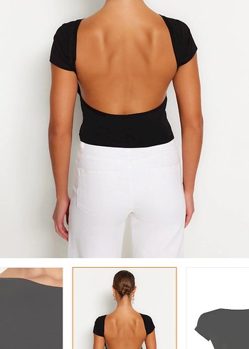 Siyah V Yakalı, Sırtı Açık Kadın Bluz - Görsel 5