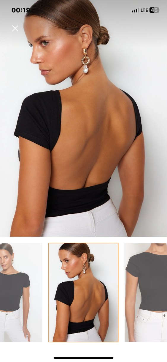 Siyah V Yakalı, Sırtı Açık Kadın Bluz - Görsel 3