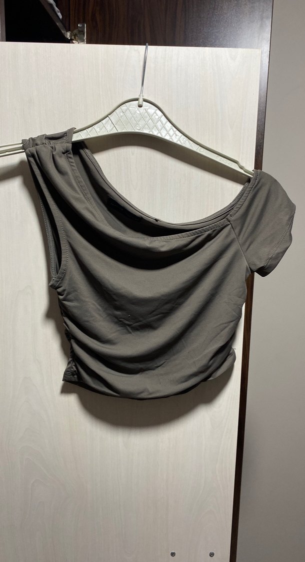 Gri Straplez Kadın Crop Top - Görsel 3