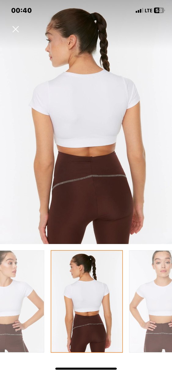 Beyaz Kadın Kısa Crop Top - Görsel 3