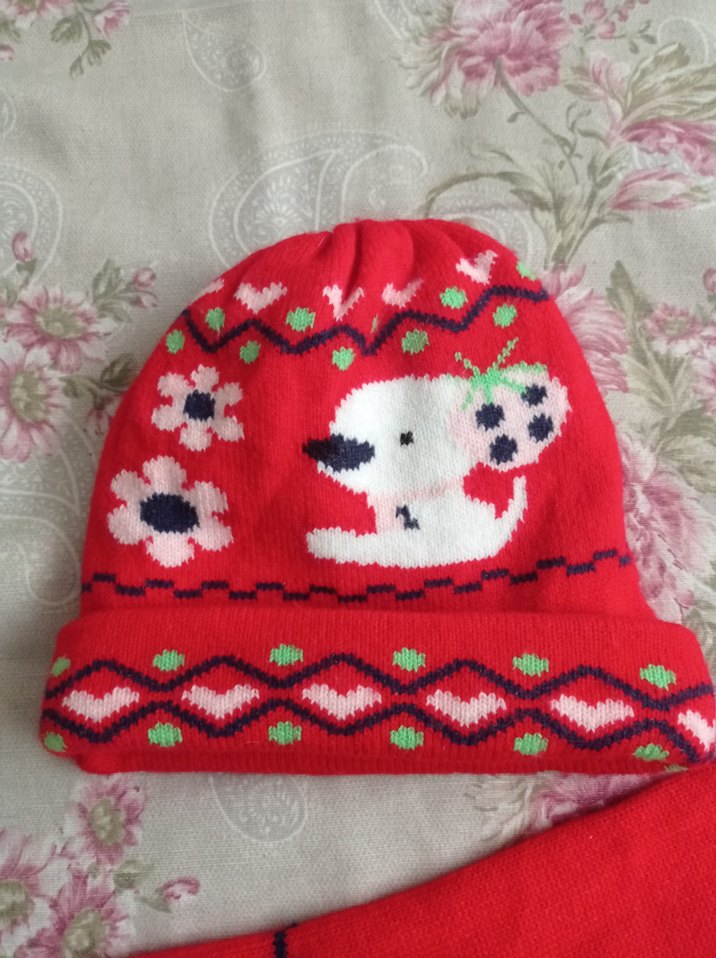 Nakışlı Kırmızı Çocuk Bere ve Atkı Takımı - Görsel 2