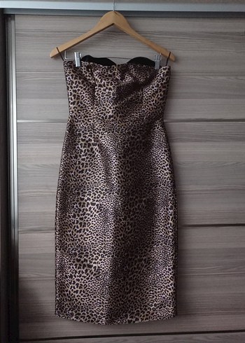 Leopar Desenli Uzun Straplez Elbise - Görsel 2
