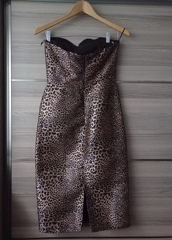 Leopar Desenli Uzun Straplez Elbise - Görsel 6