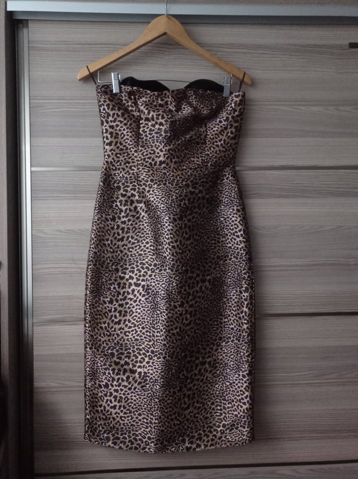 Leopar Desenli Uzun Straplez Elbise - Görsel 2