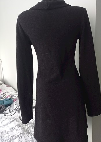 Drapeli Siyah Uzun Kollu Triko Elbise - Görsel 4