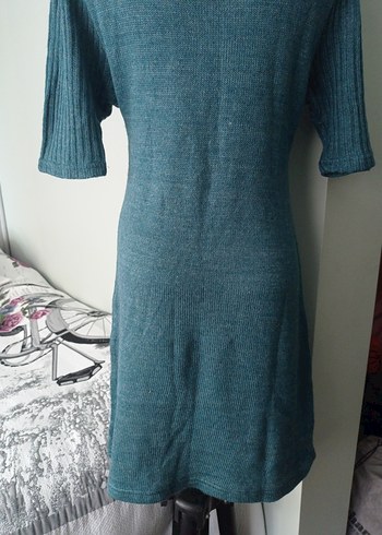 Bohem Tarzı Turkuaz Triko Midi Elbise - Görsel 3