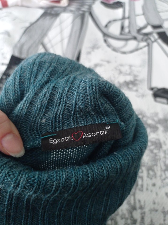 Bohem Tarzı Turkuaz Triko Midi Elbise - Görsel 5