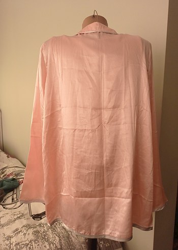 Pembe Uzun Kollu Saten Kadın Ceket - Görsel 4