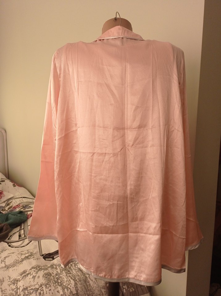 Pembe Uzun Kollu Saten Kadın Ceket - Görsel 4