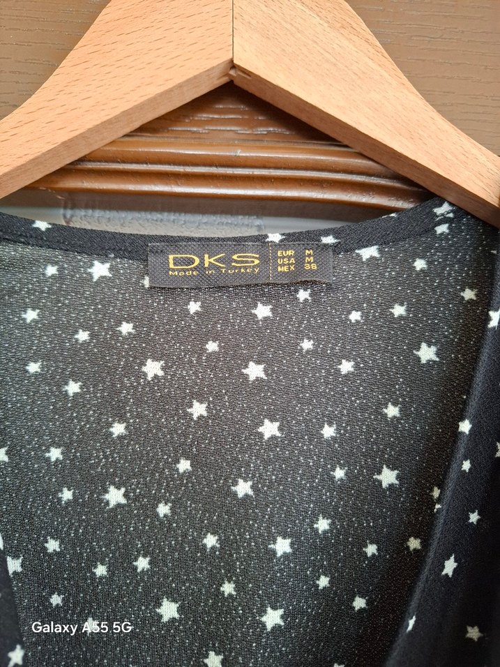 Siyah Puantiyeli V Yaka Drapeli Kadın Bluz - Görsel 3