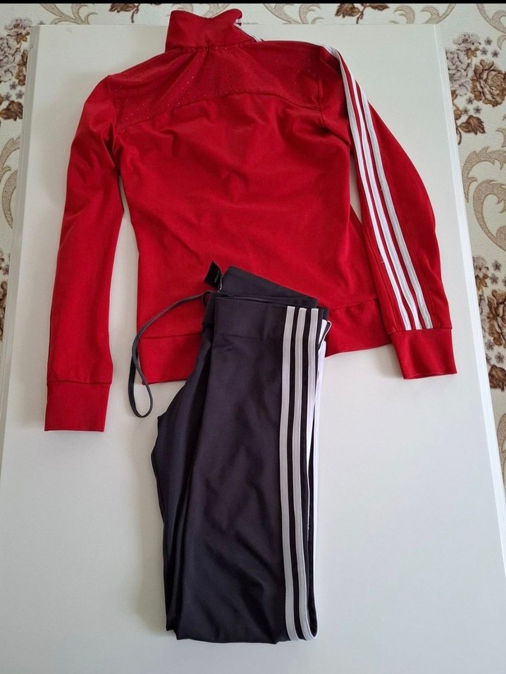 Kızlar için Adidas Kırmızı Fermuarlı Eşofman Takımı - Görsel 2