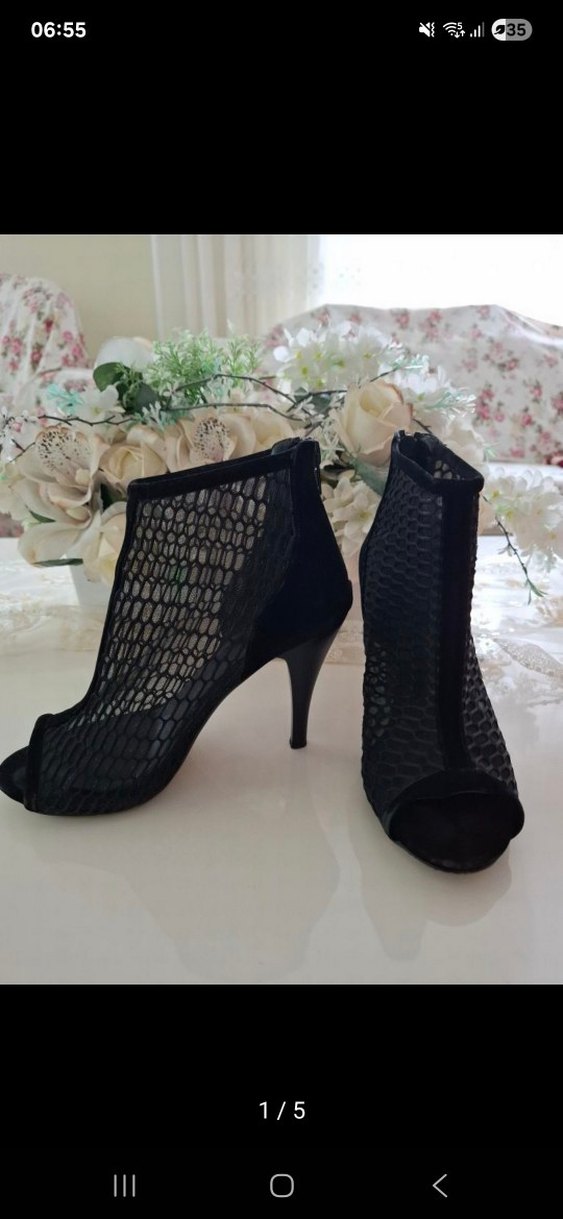 Yılan Desenli Siyah Dantel Topuklu Bot - Görsel 4