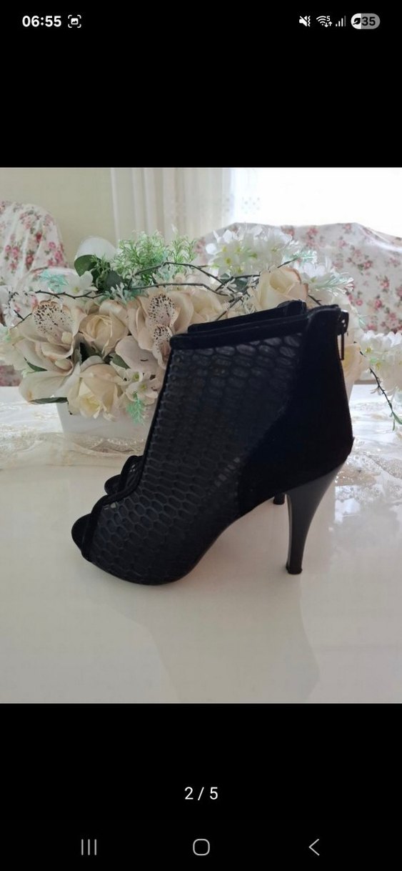 Yılan Desenli Siyah Dantel Topuklu Bot - Görsel 3