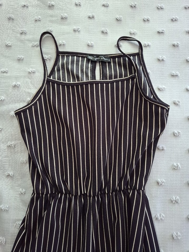 Siyah Çizgili Uzun Askılı Tulum - Görsel 3