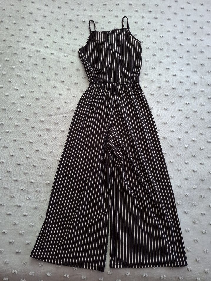 Siyah Çizgili Uzun Askılı Tulum - Görsel 2