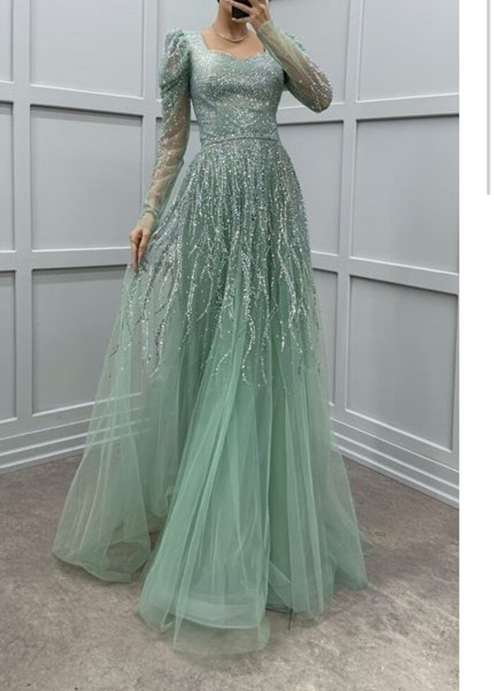 Abiye mint yeşili - Görsel 2