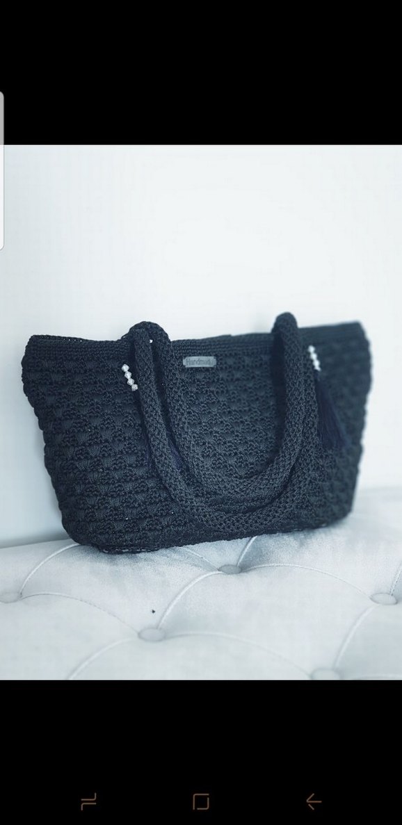 Gri ve siyah Örgü Kadın Çanta Püsküllü - Görsel 4