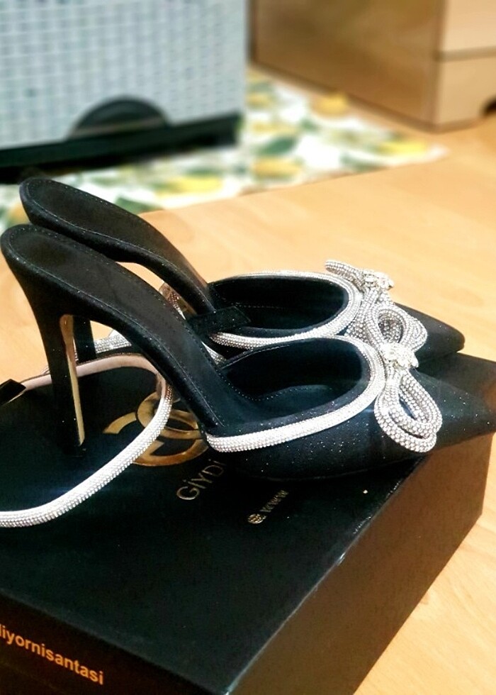 Moche kristal taşlı stiletto siyah  - Görsel 4