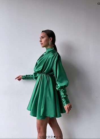 Omuz vatkalı saten elbise / tunik - Görsel 6