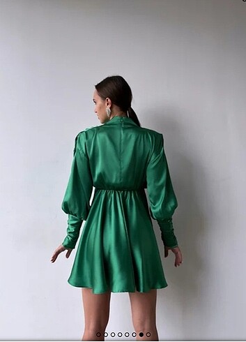 Omuz vatkalı saten elbise / tunik - Görsel 7