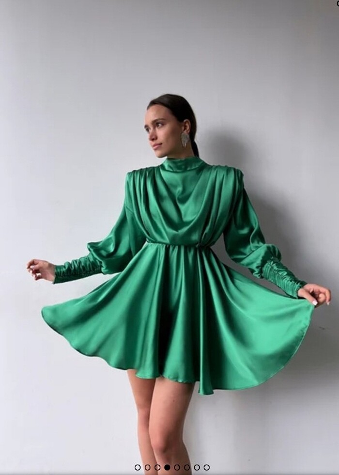 Omuz vatkalı saten elbise / tunik - Görsel 2