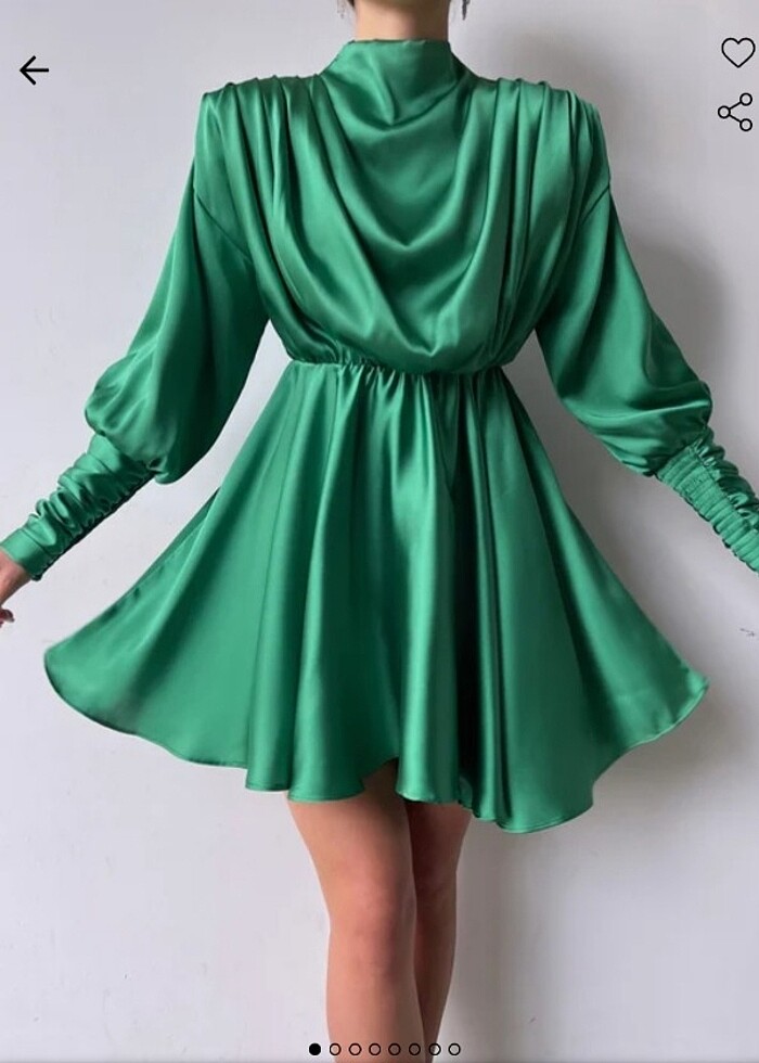 Omuz vatkalı saten elbise / tunik - Görsel 4